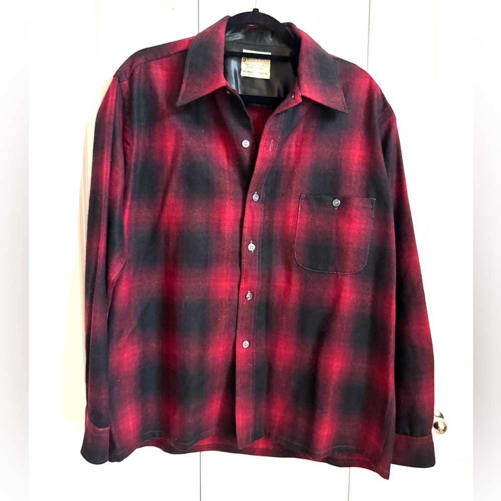 Vintage Golden Line Shadow Plaid Wool Blend Shirt